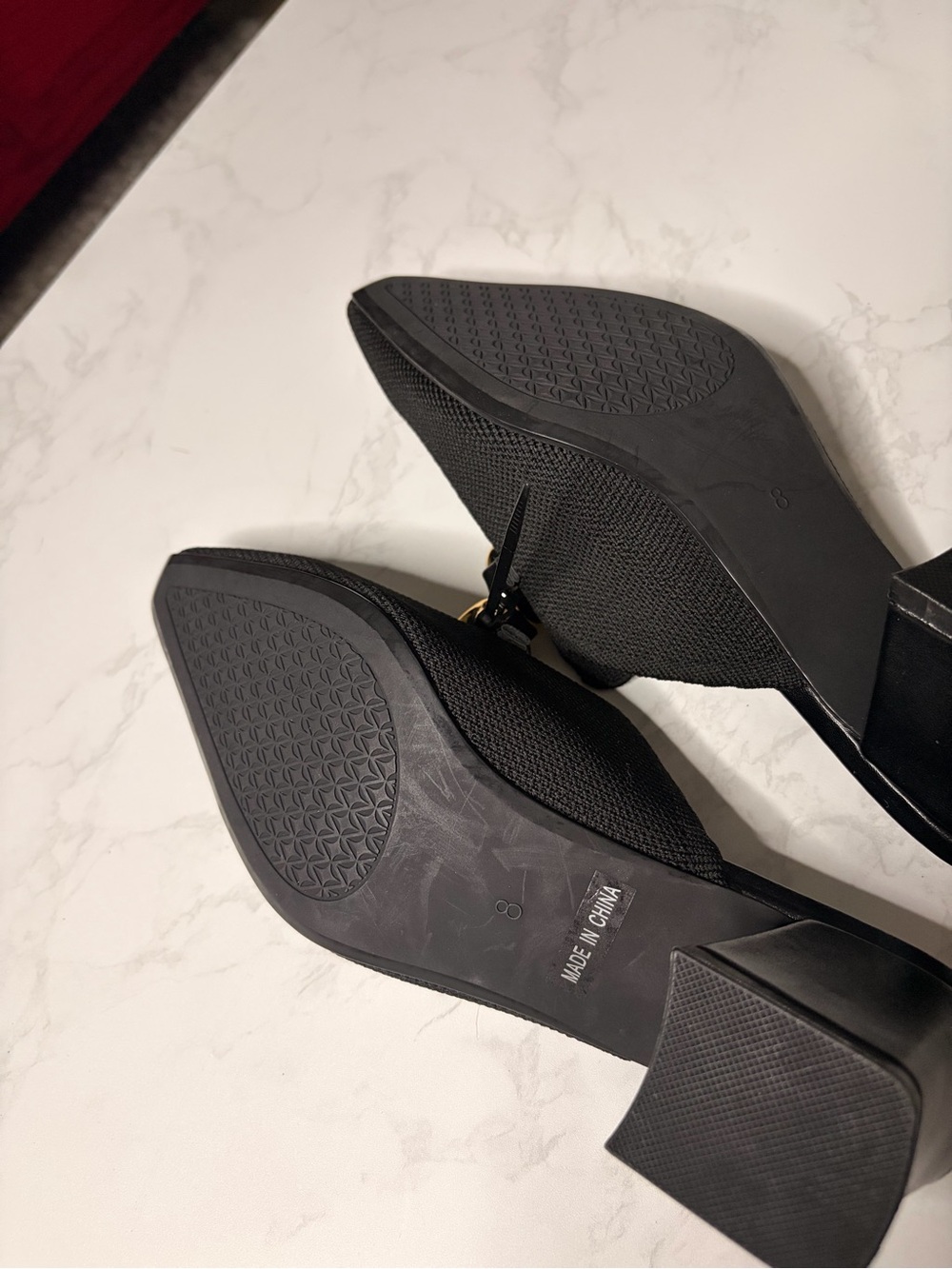 Newbella Black Knit Slip-On Mules with Gold Chain Accent - Picture 4 of 4